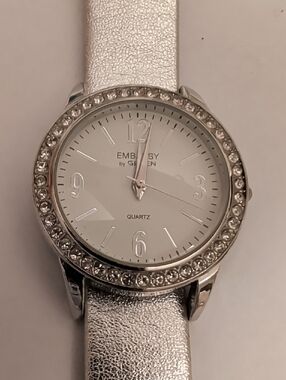 Embassy by Gruen Silver Crystal-Trim Women's Watch